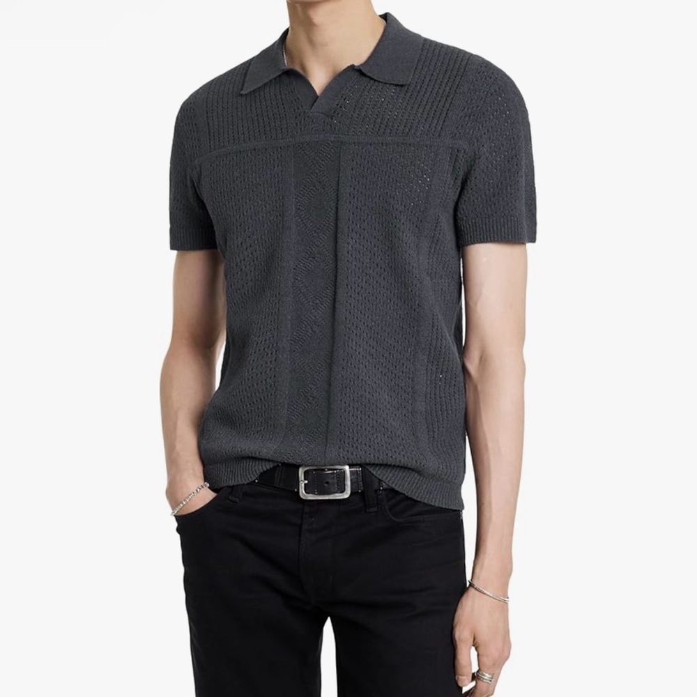 John Varvatos Men's Theo Sweaterpolo Iron Grey Polo Sweater Size XXL |‎ NWT | O2